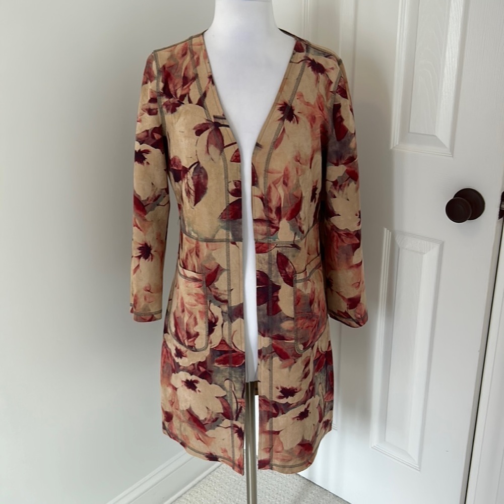 Anthro Solitaire Faux Suede Floral Jacket
